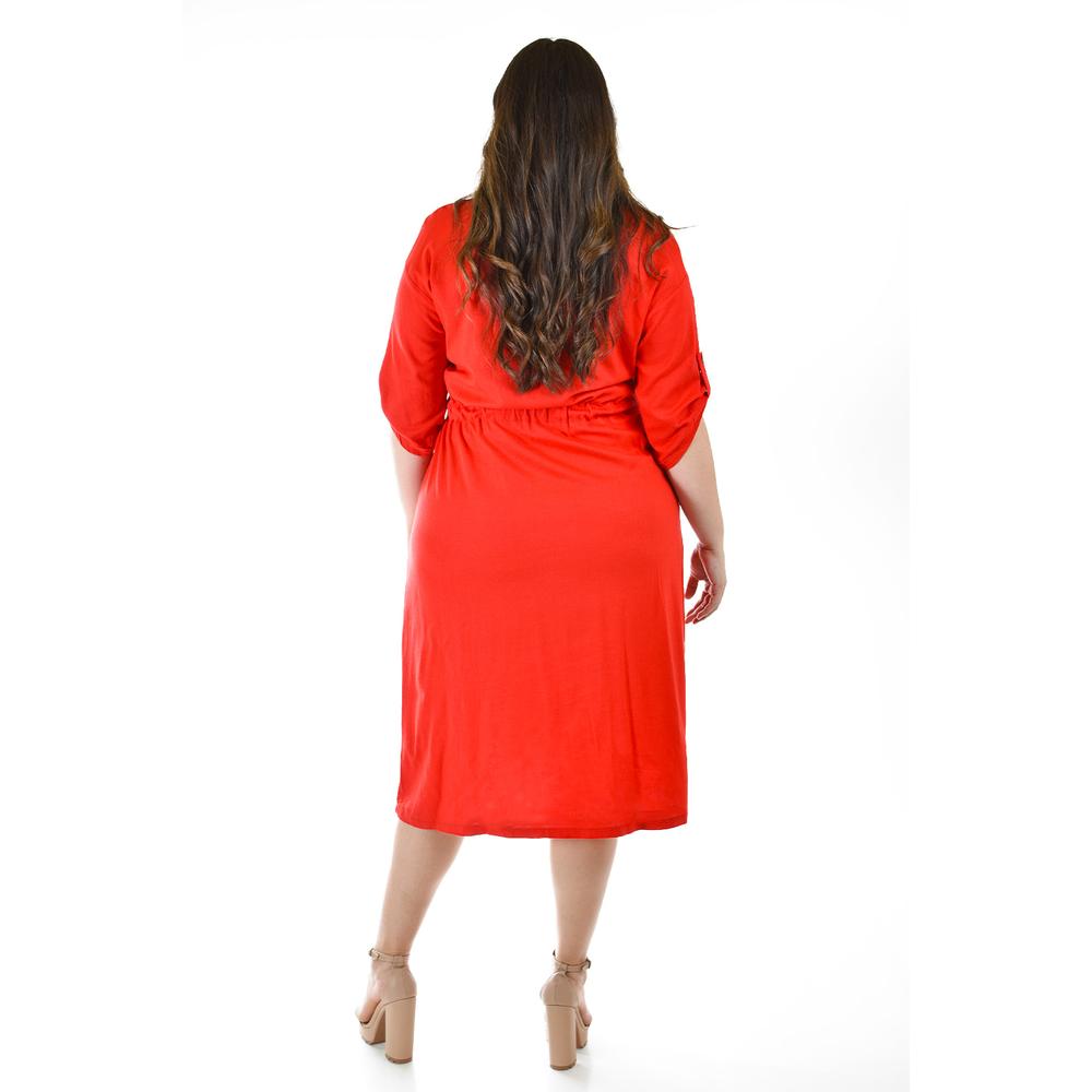 Foto 4 pulgar | Vestido Camisero De Lino Roman Fashion /tallas Extras, 2391 (rojo) Rojo