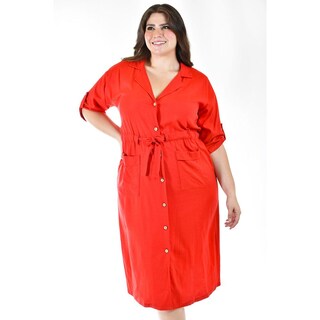 Foto 4 | Vestido Camisero De Lino Roman Fashion /tallas Extras, 2391 (rojo) Rojo