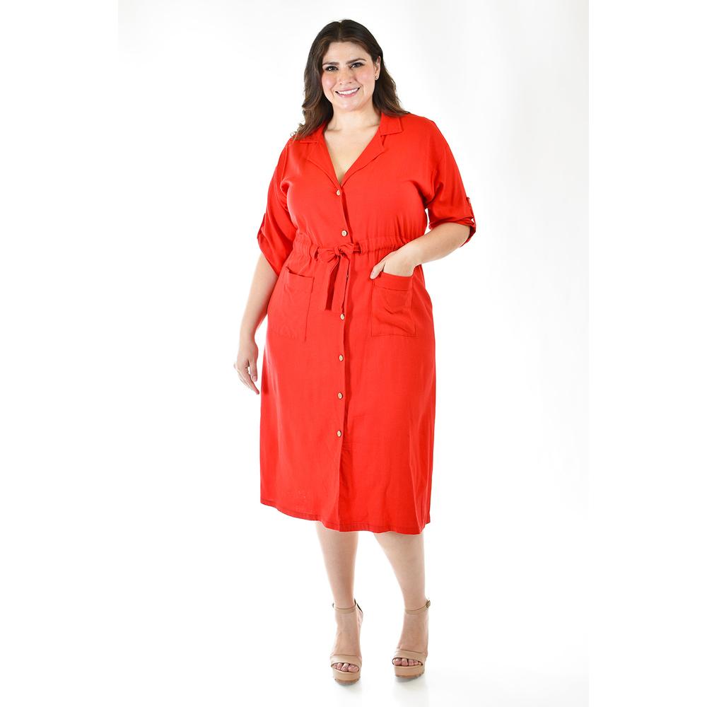 Foto 6 pulgar | Vestido Camisero De Lino Roman Fashion /tallas Extras, 2391 (rojo) Rojo