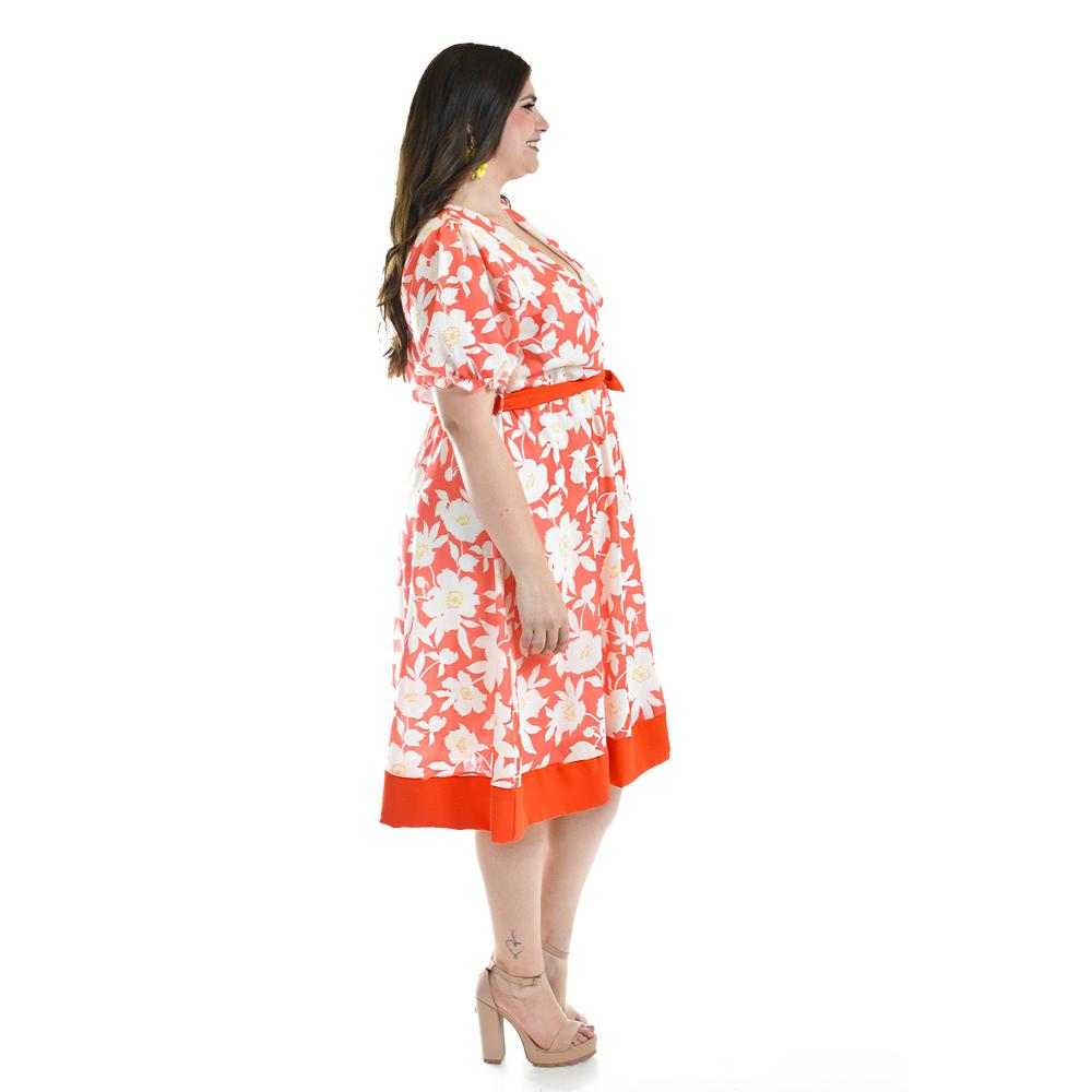 Foto 3 pulgar | Vestido De Flores Escote Cruzado Roman Fashion /tallas Extras, 1432, (naranja) Naranja