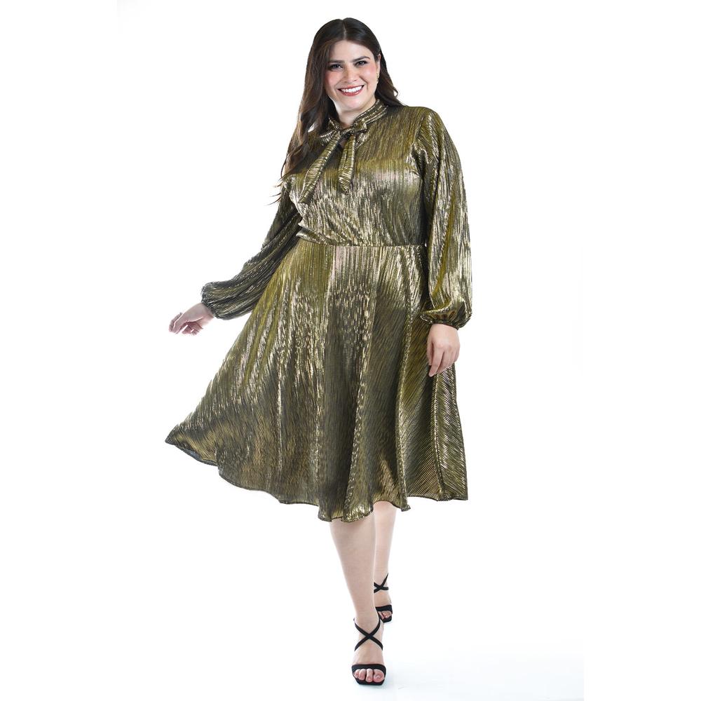 Vestido Plisado Con Laso Roman Fashion /tallas Extras, 4322 (dorado) Dorado