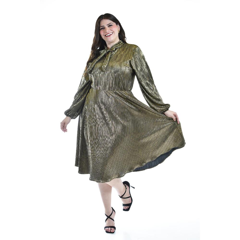 Foto 5 pulgar | Vestido Plisado Con Laso Roman Fashion /tallas Extras, 4322 (dorado) Dorado