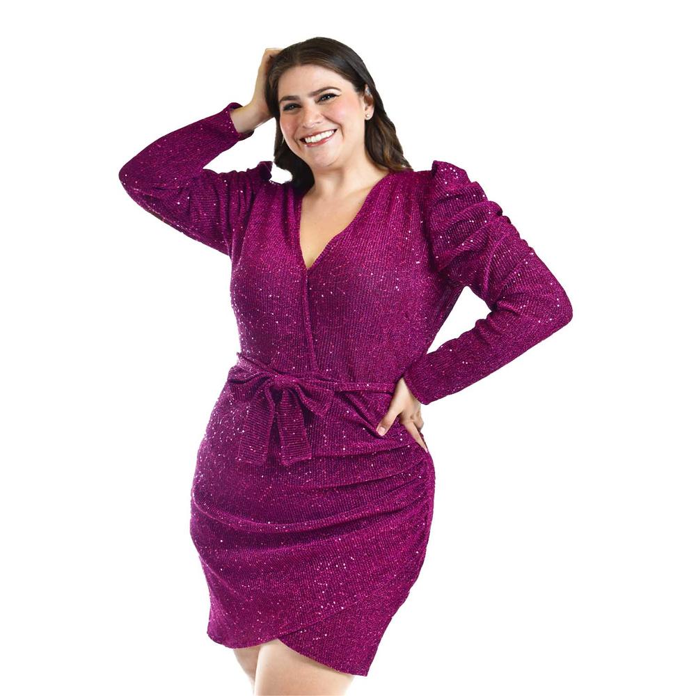Foto 6 pulgar | Vestido De Lentejuela Roman Fashion /tallas Extras, 4263 (magenta) Fucsia Oscuro