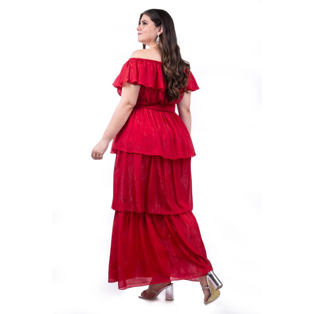 Foto 4 pulgar | Vestido Largo Con Volantes Roman Fashion /juvenil, 8563 (rojo) Rojo