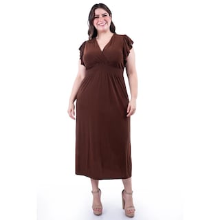 Foto 1 | Vestido Largo Manga Volantes Roman Fashion /tallas Extras, 9940-so (cafe) Cafe