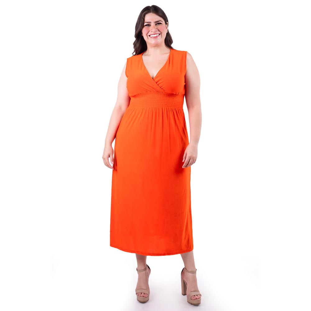 Vestido Largo Cintura Smock Roman Fashion /tallas Extras, 8801x-so (naranja) Naranja