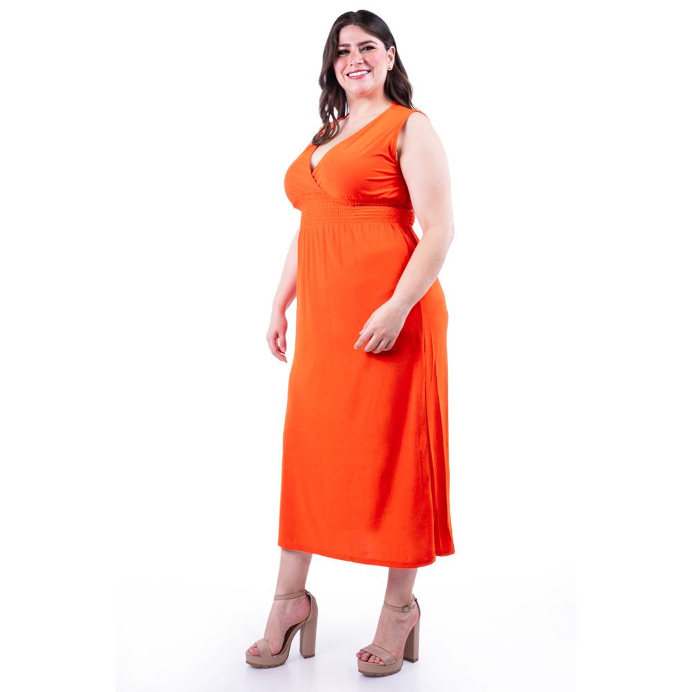 Foto 3 pulgar | Vestido Largo Cintura Smock Roman Fashion /tallas Extras, 8801x-so (naranja) Naranja