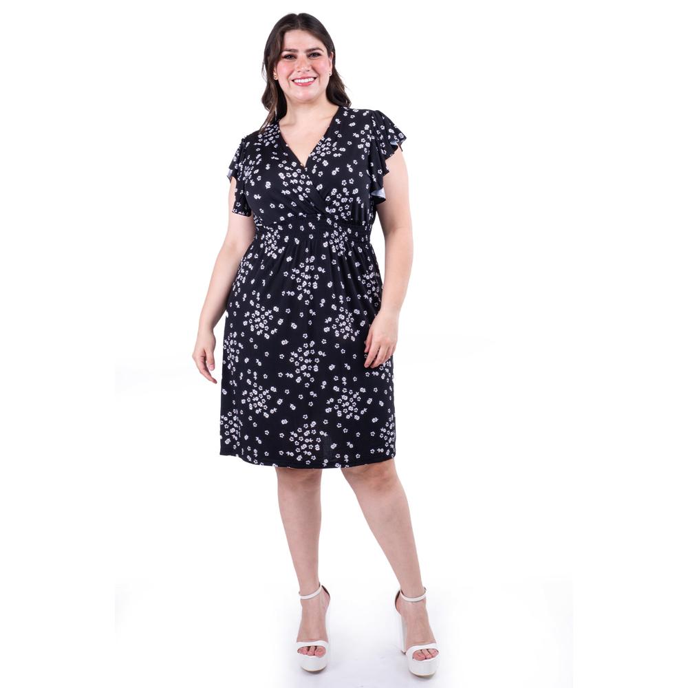 Vestido Flores Cintura Smock Roman Fashion /tallas Extras, 8867x-12 (negro Flor) Negro
