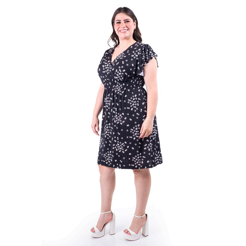 Foto 3 pulgar | Vestido Flores Cintura Smock Roman Fashion /tallas Extras, 8867x-12 (negro Flor) Negro