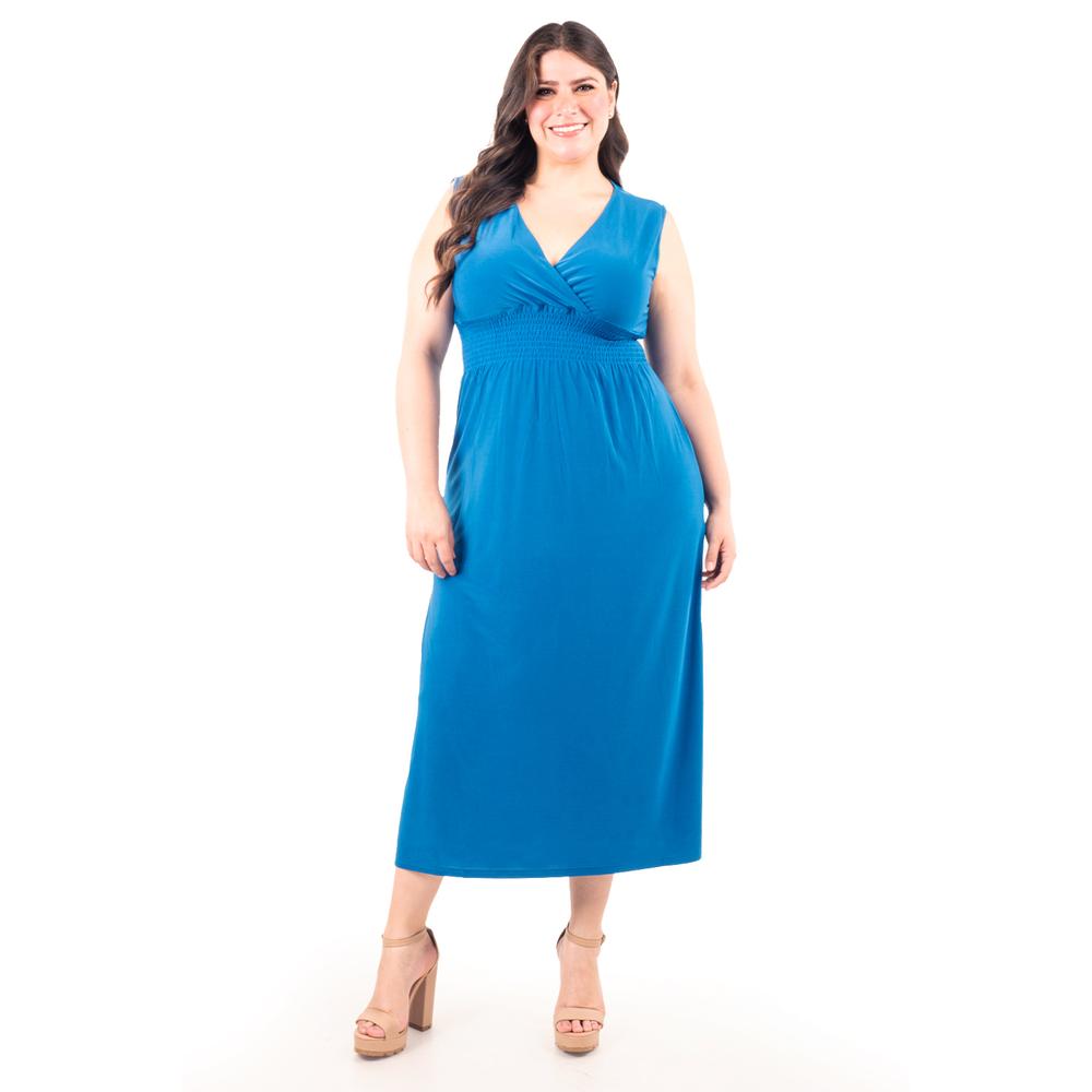 Foto 2 pulgar | Vestido Largo Cintura Smock Roman Fashion /tallas Extras, 8801x-so (azul Claro) Azul