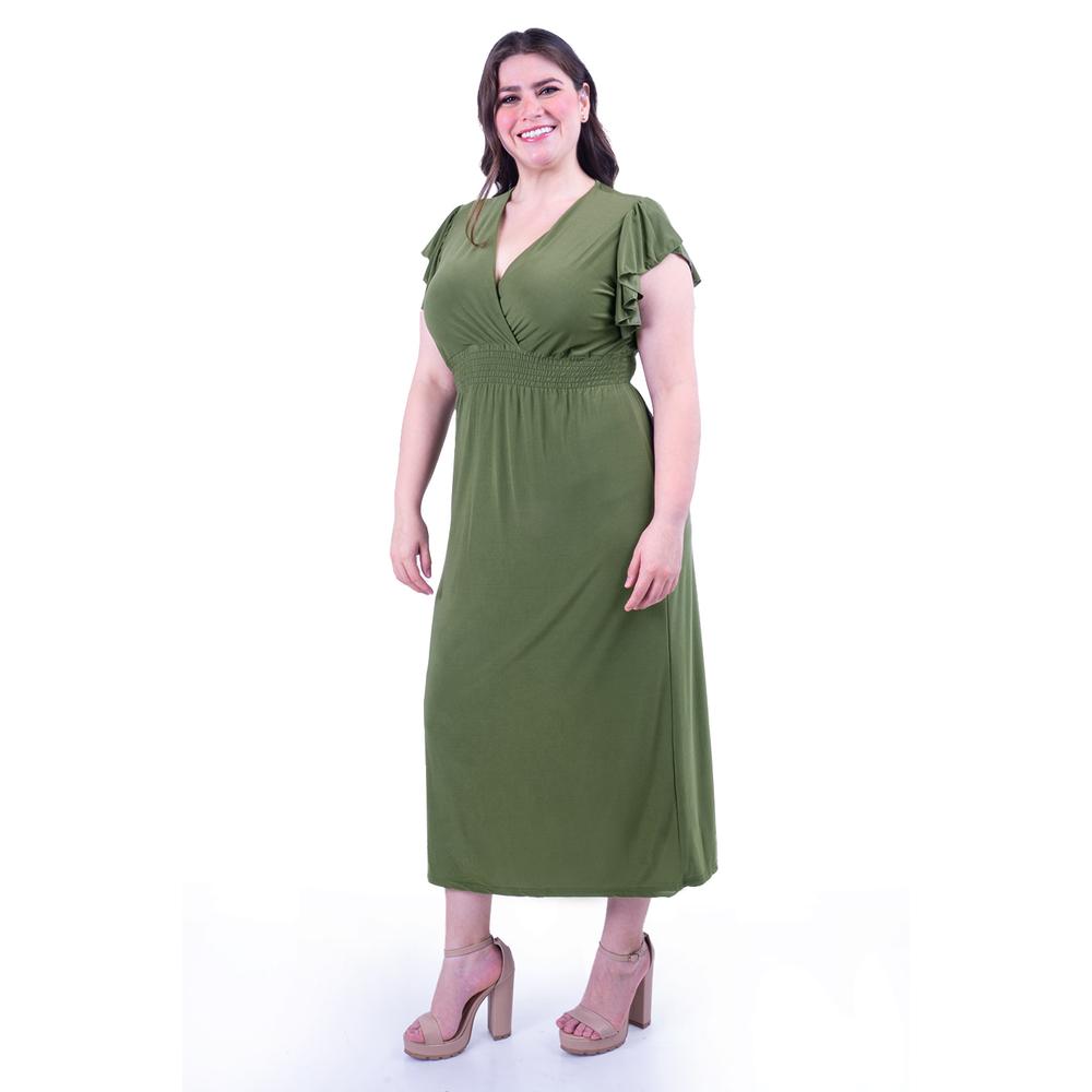 Foto 2 | Vestido Largo Manga Volantes Roman Fashion /tallas Extras, 9940-so (verde Militar) Verde