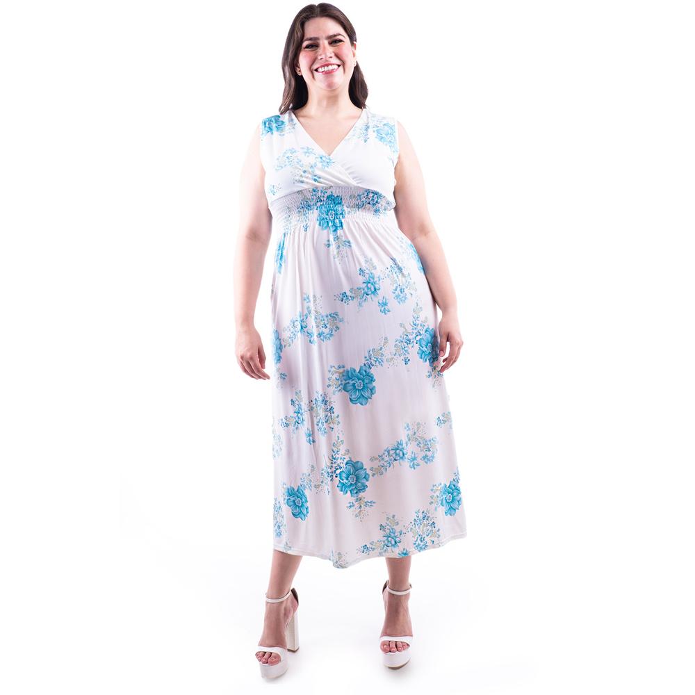 Foto 2 pulgar | Vestido Largo Cintura Smock Roman Fashion / Tallas Extras, 8801x-11 (blanco Flor) Blanco
