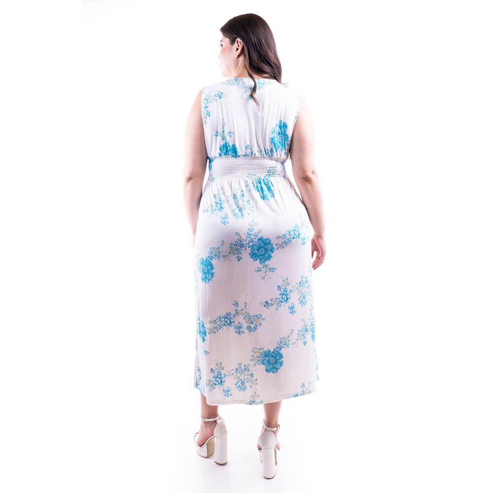 Foto 4 pulgar | Vestido Largo Cintura Smock Roman Fashion / Tallas Extras, 8801x-11 (blanco Flor) Blanco