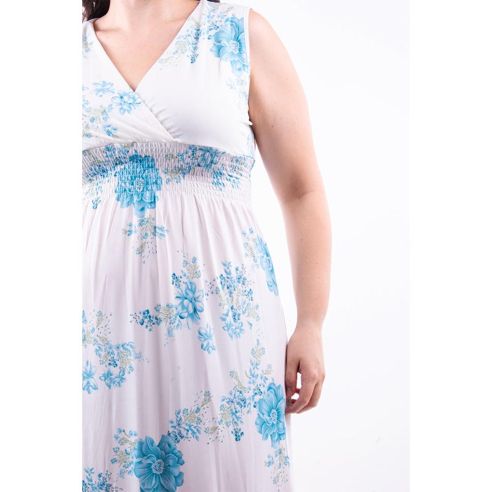 Foto 5 pulgar | Vestido Largo Cintura Smock Roman Fashion / Tallas Extras, 8801x-11 (blanco Flor) Blanco
