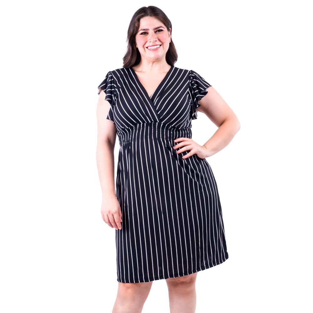 Foto 2 pulgar | Vestido De Rayas Roman Fashion /tallas Extras, 8867x-strp (negro Rayas) Negro