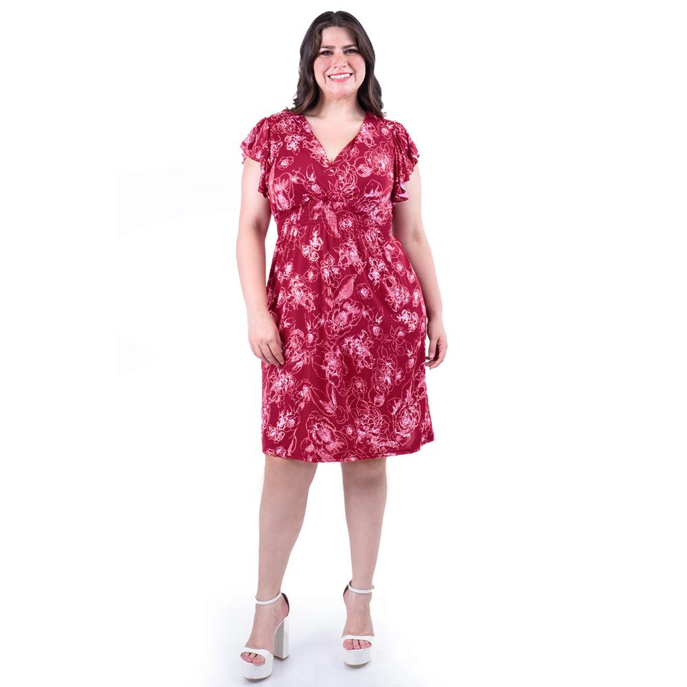 Foto 2 pulgar | Vestido Estampado Flores Roman Fashion, Tallas Extras, 8867-13 (vino Flores) Vino