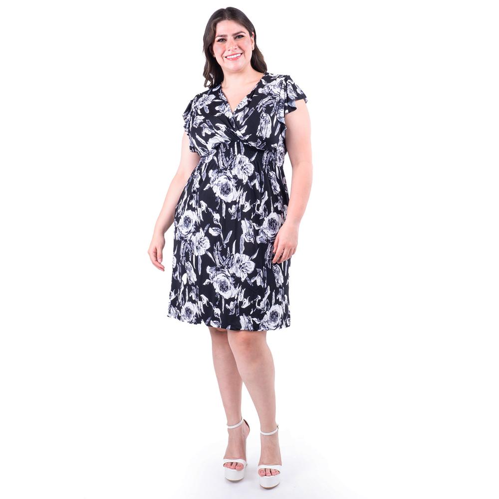 Vestido Floreado Cintura Smock Roman Fashion /tallas Extras, 8867x (negro Flor) Negro