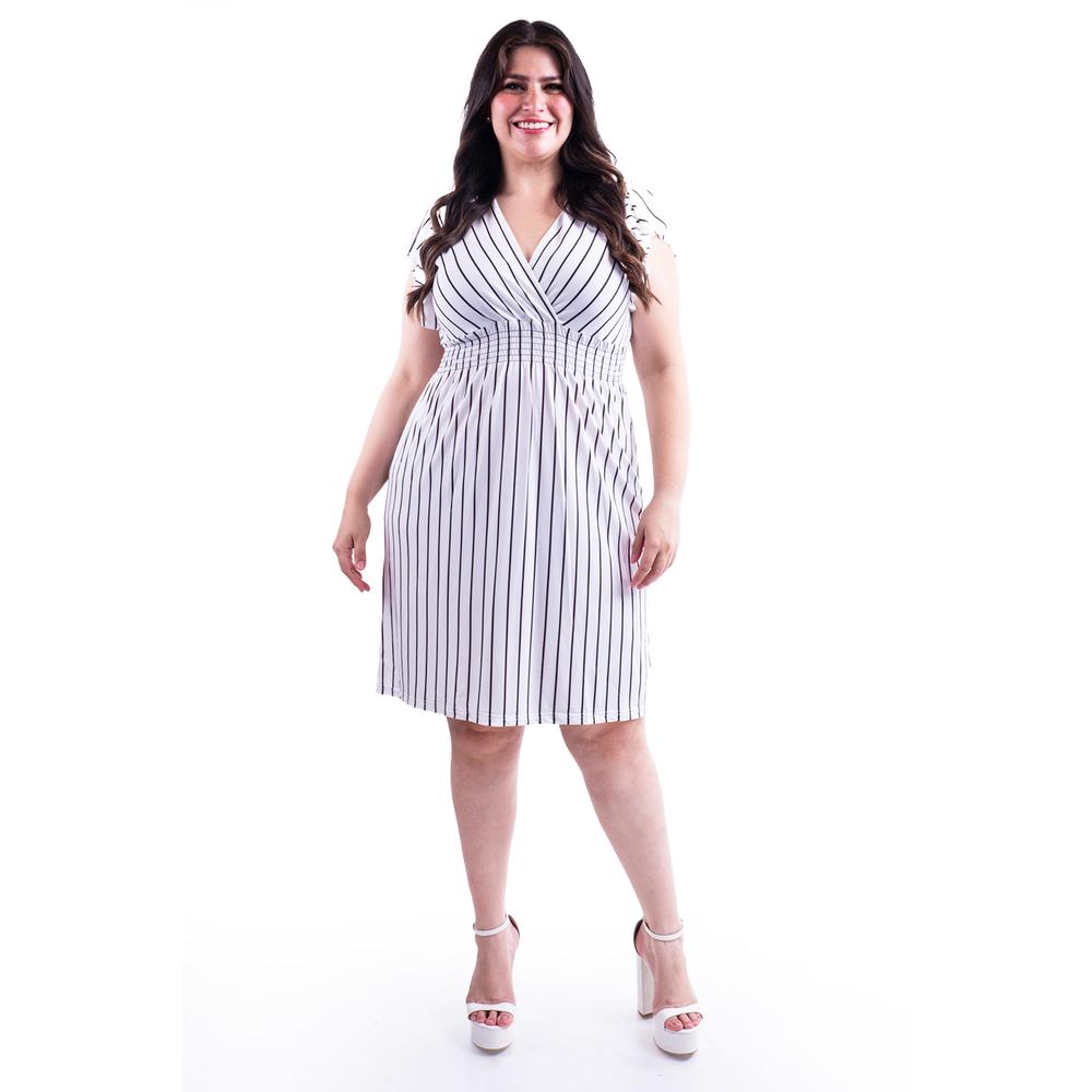 Foto 2 pulgar | Vestido De Rayas Roman Fashion /tallas Extras, 8867x-strp (blanco Rayas) Blanco