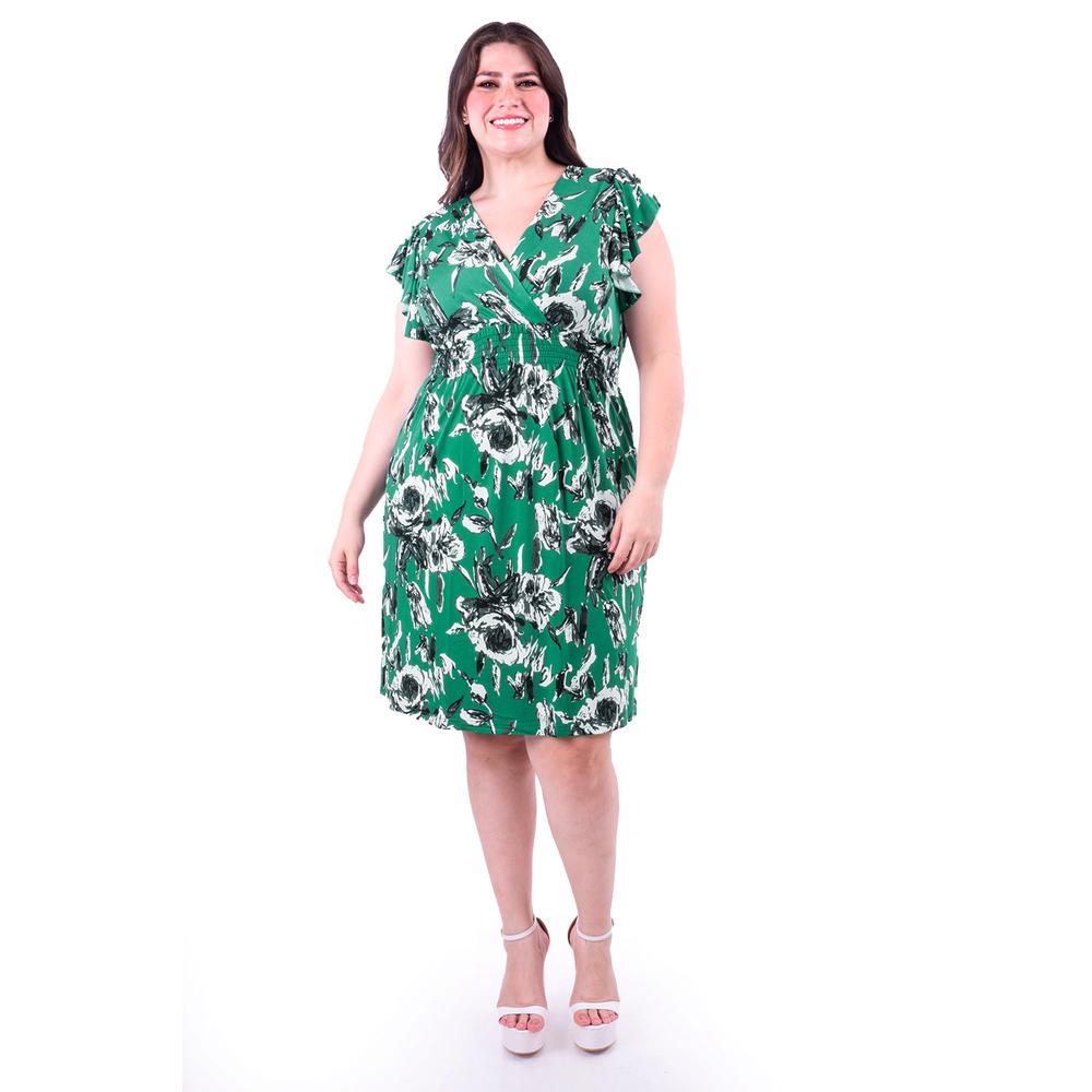 Foto 2 pulgar | Vestido Floreado Cintura Smock Roman Fashion /tallas Extras, 8867x (verde Flores) Verde