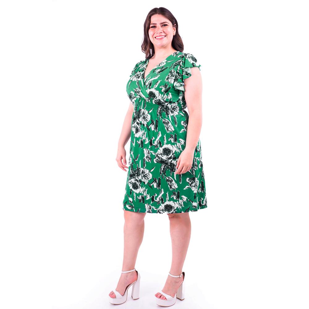 Foto 3 pulgar | Vestido Floreado Cintura Smock Roman Fashion /tallas Extras, 8867x (verde Flores) Verde