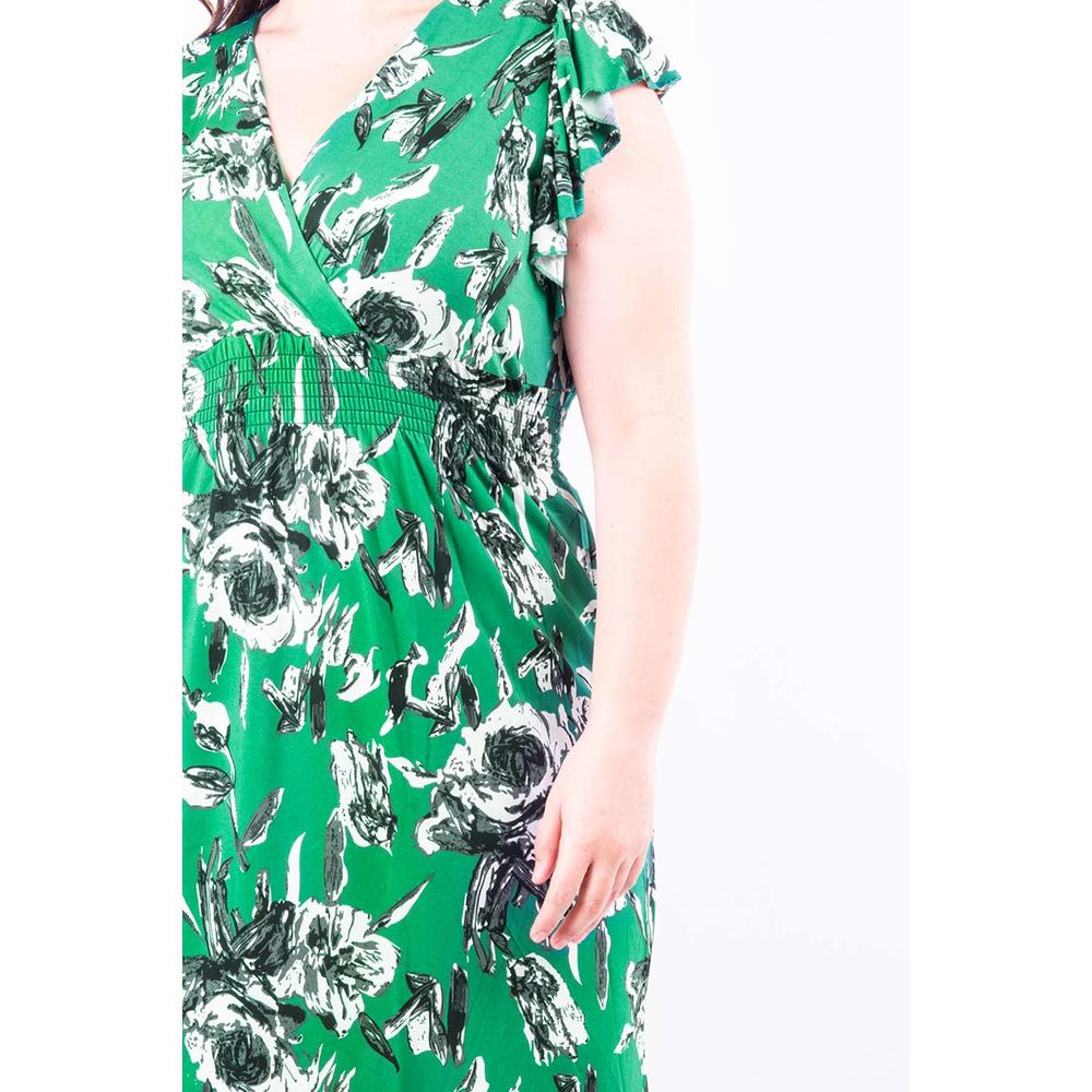Foto 5 pulgar | Vestido Floreado Cintura Smock Roman Fashion /tallas Extras, 8867x (verde Flores) Verde
