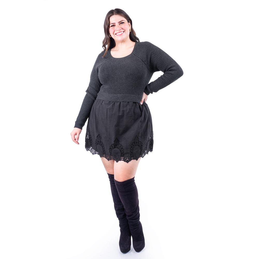 Foto 2 pulgar | Vestido De Algodon Combinado Roman Fashion /tallas Extras, 9118 (negro) Negro