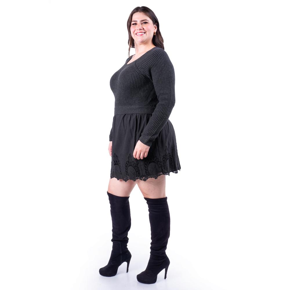 Foto 2 | Vestido De Algodon Combinado Roman Fashion /tallas Extras, 9118 (negro) Negro