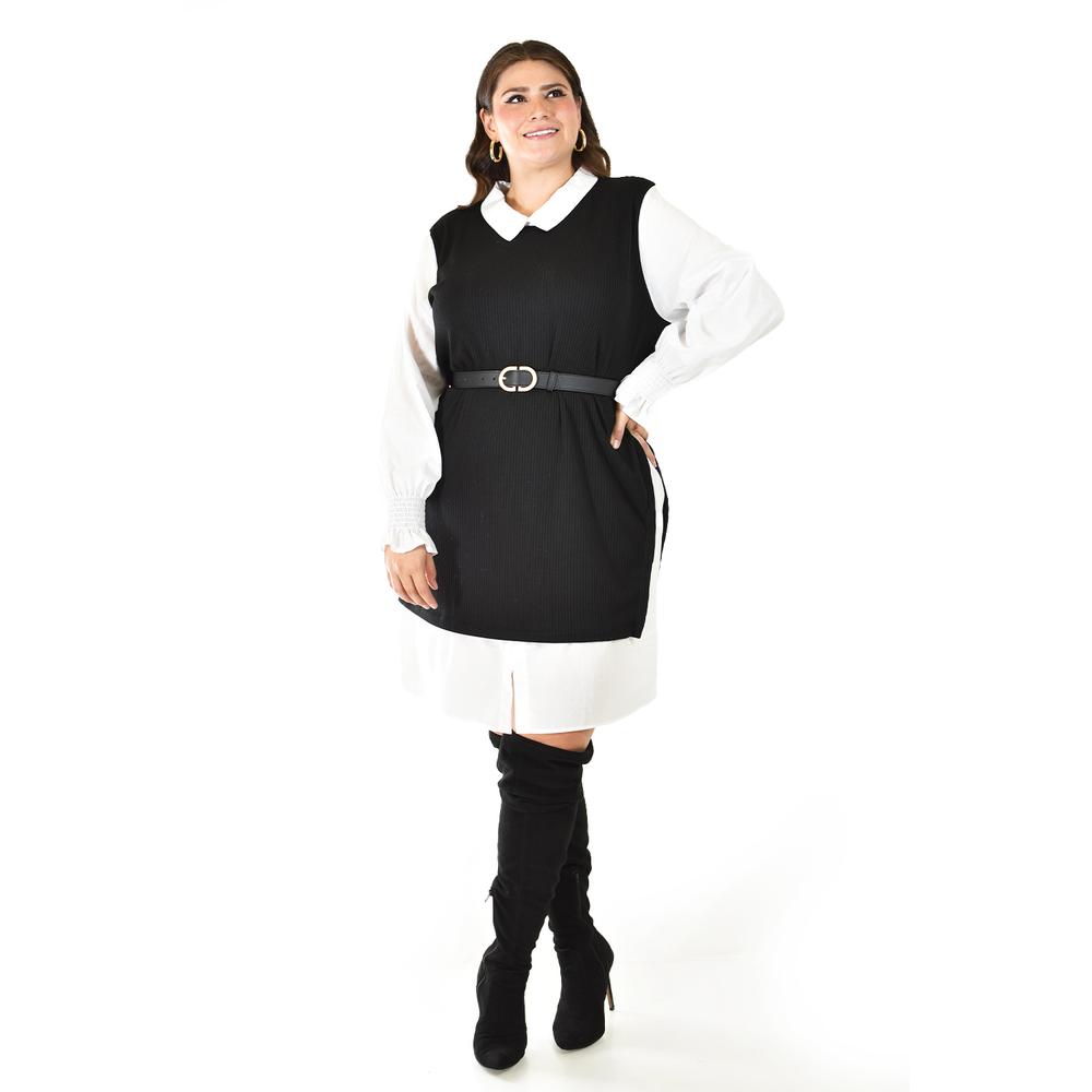 Foto 2 pulgar | Vestido Camisero Con Chaleco Roman Fashion /tallas Extras, 3820 (negro) Negro