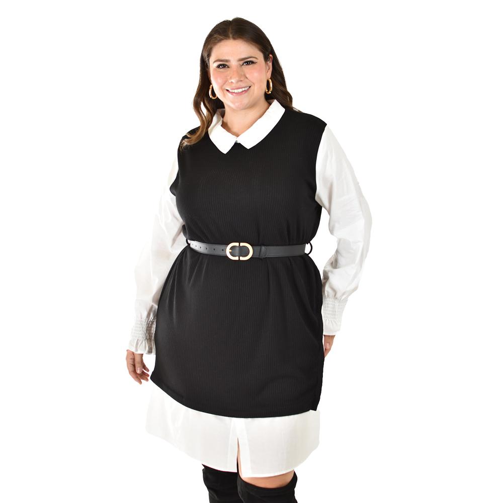 Foto 3 pulgar | Vestido Camisero Con Chaleco Roman Fashion /tallas Extras, 3820 (negro) Negro