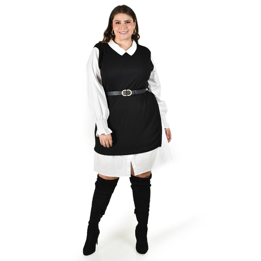 Foto 8 pulgar | Vestido Camisero Con Chaleco Roman Fashion /tallas Extras, 3820 (negro) Negro