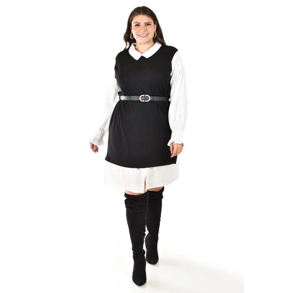 Foto 9 pulgar | Vestido Camisero Con Chaleco Roman Fashion /tallas Extras, 3820 (negro) Negro