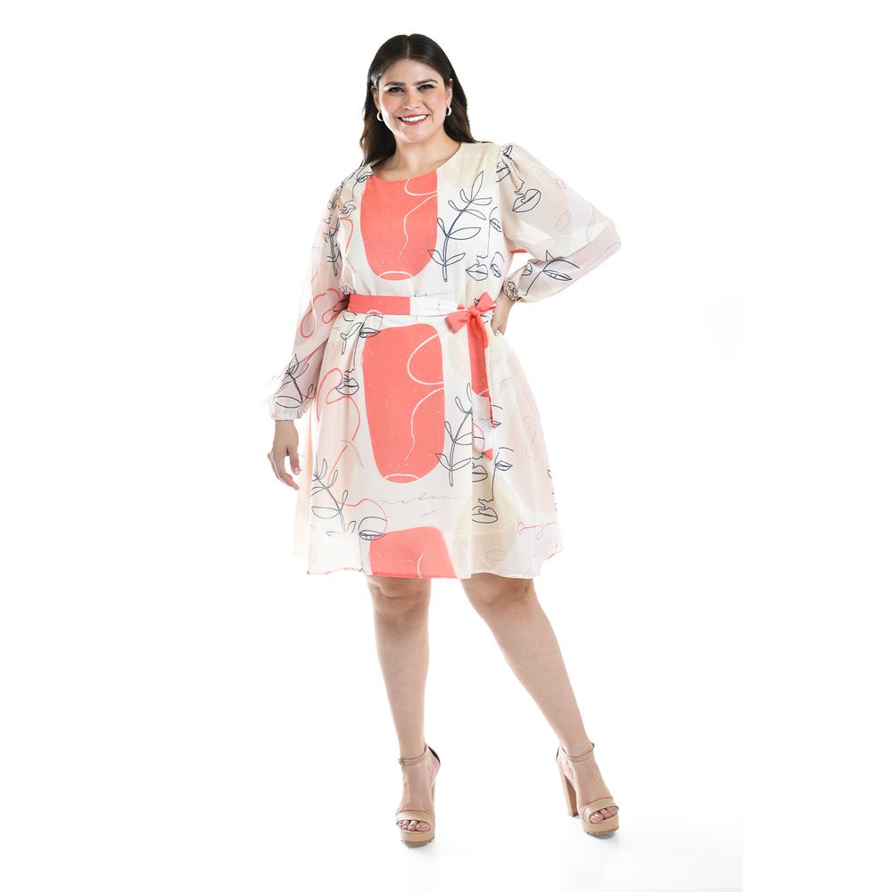 Foto 5 pulgar | Vestido Abstracto con Cinto Roman Fashion Tallas Extras