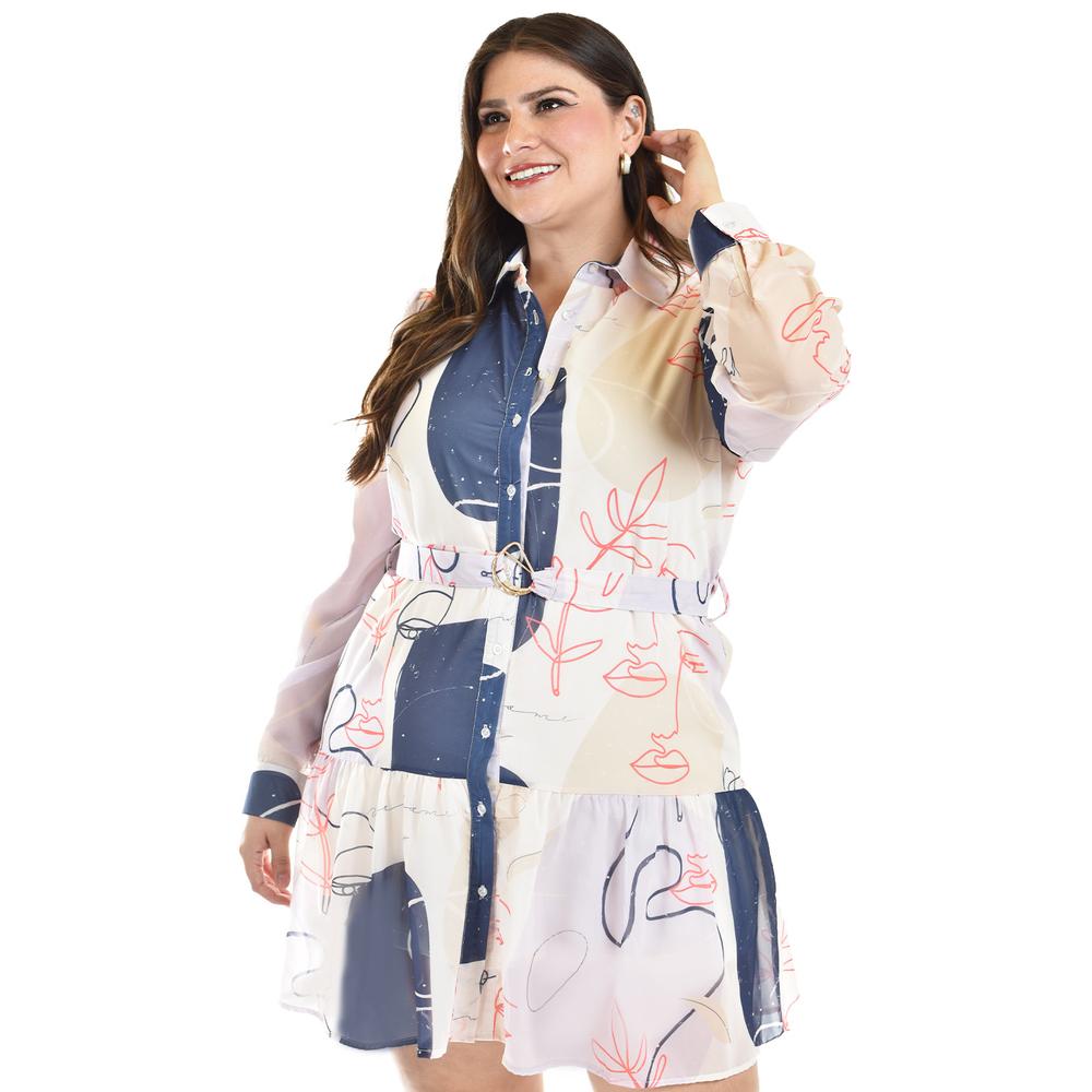 Foto 5 pulgar | Vestido Camisero con Cinto Roman Fashion Tallas Extras 3827