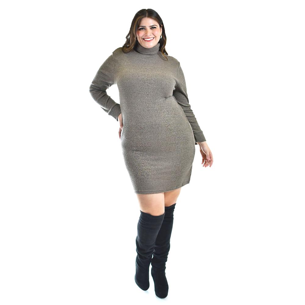 Vestido De Punto Con Cuello Alto Roman Fashion /tallas Extras, 3821 (cafe) Cafe