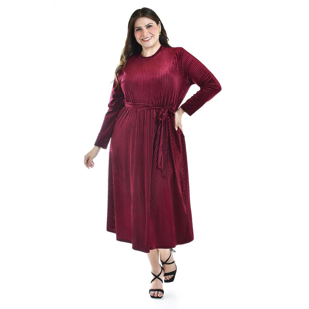 Foto 5 | Vestido Midi De Terciopelo Roman Fashion /tallas Extras, 3826 (vino) Vino