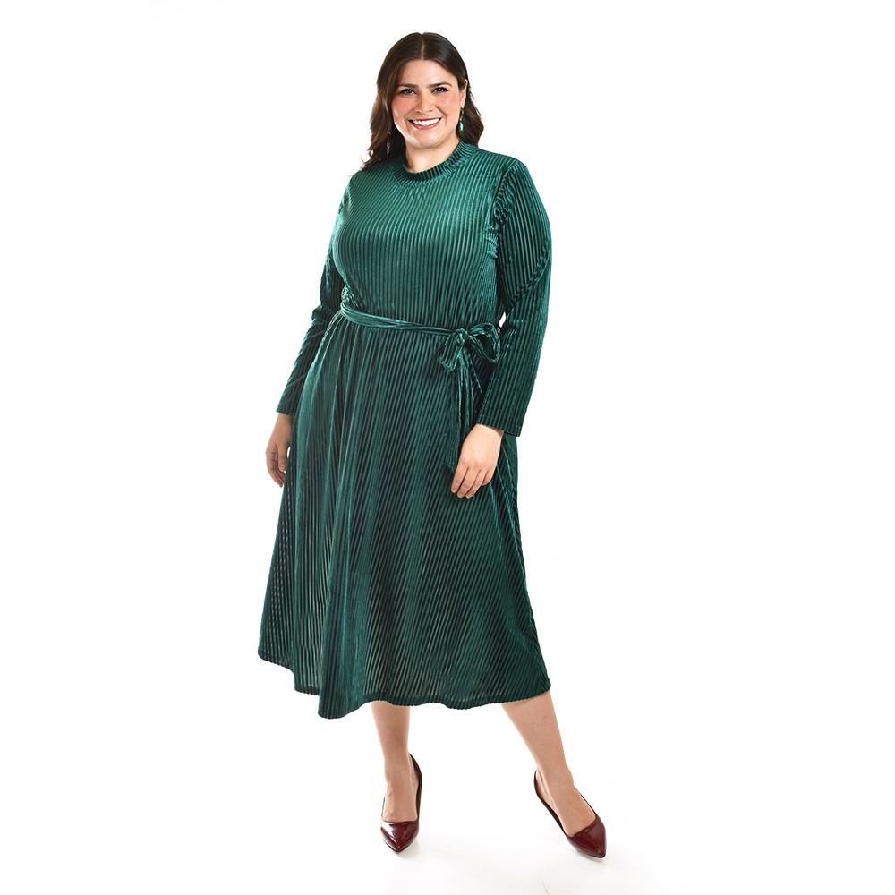 Foto 2 pulgar | Vestido Midi de Terciopelo Roman Fashion Verde Tallas Extras