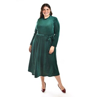 Foto 1 | Vestido Midi de Terciopelo Roman Fashion Verde Tallas Extras