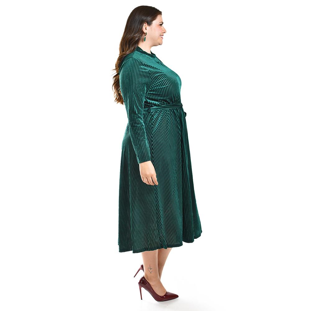 Foto 3 pulgar | Vestido Midi de Terciopelo Roman Fashion Verde Tallas Extras