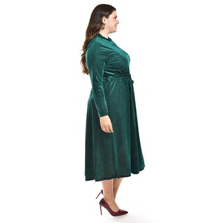 Foto 2 | Vestido Midi de Terciopelo Roman Fashion Verde Tallas Extras