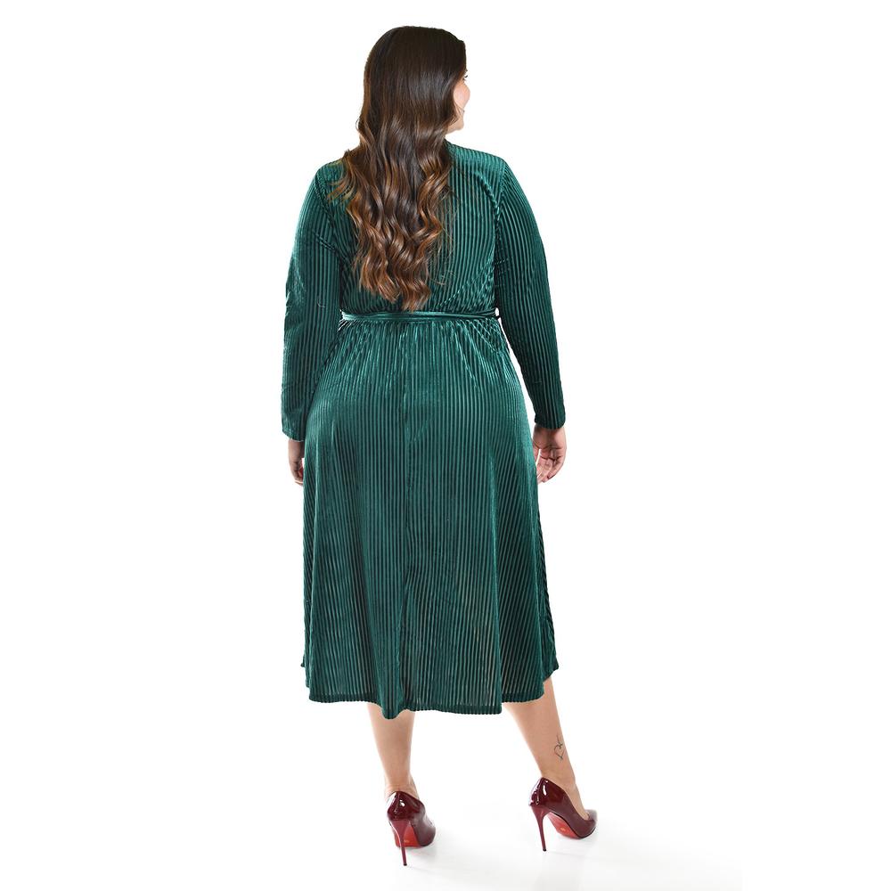 Foto 4 pulgar | Vestido Midi de Terciopelo Roman Fashion Verde Tallas Extras