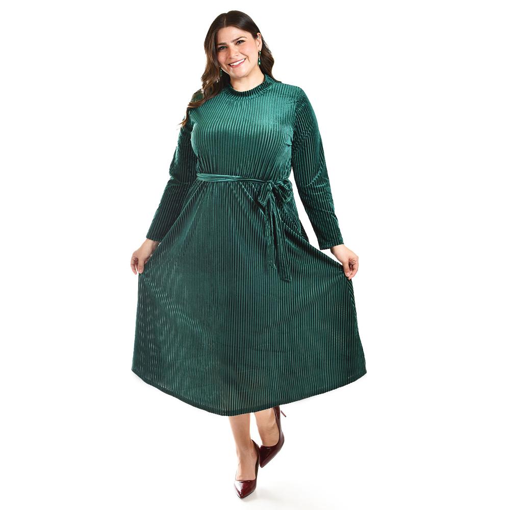 Foto 6 pulgar | Vestido Midi de Terciopelo Roman Fashion Verde Tallas Extras