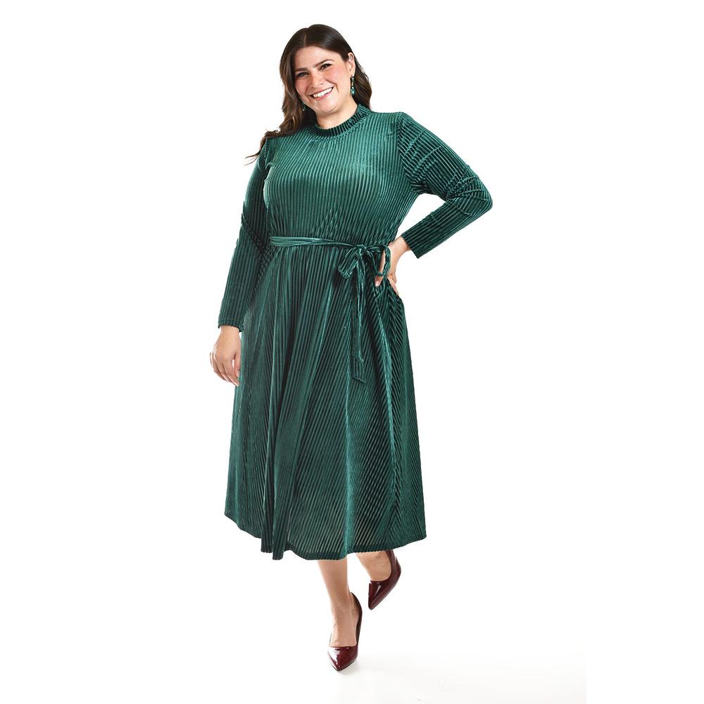 Foto 7 pulgar | Vestido Midi de Terciopelo Roman Fashion Verde Tallas Extras