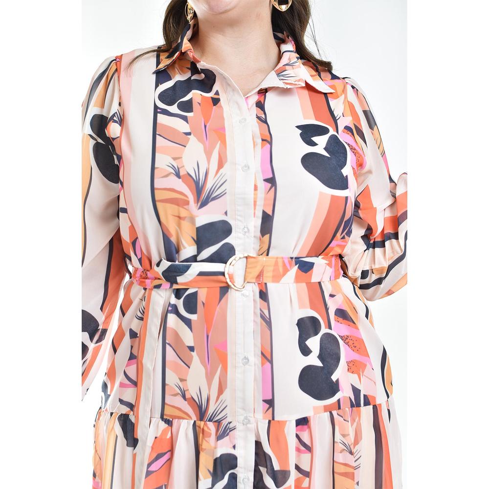 Foto 4 | Vestido Camisero con Cinto Roman Fashion  3827 Anaranjado