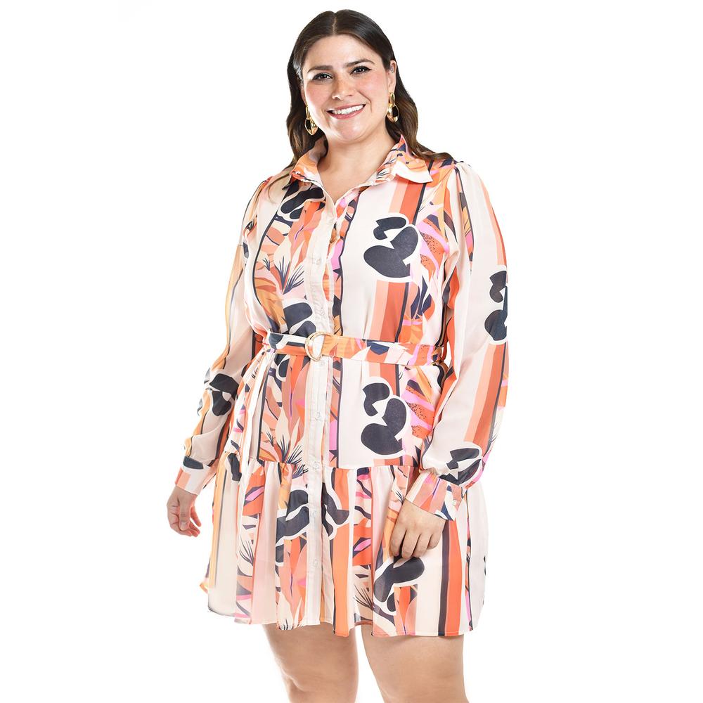 Foto 7 pulgar | Vestido Camisero con Cinto Roman Fashion  3827 Anaranjado