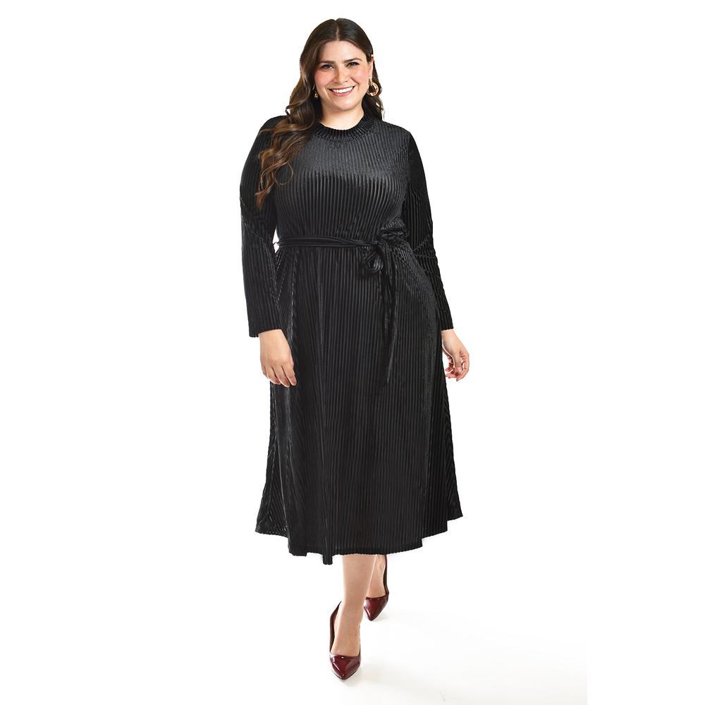 Foto 1 | Vestido Midi de Terciopelo Roman Fashion /Tallas Extras 3826 Negro