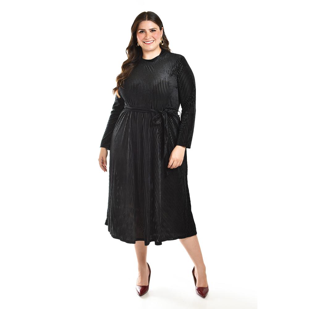 Foto 6 pulgar | Vestido Midi de Terciopelo Roman Fashion /Tallas Extras 3826 Negro