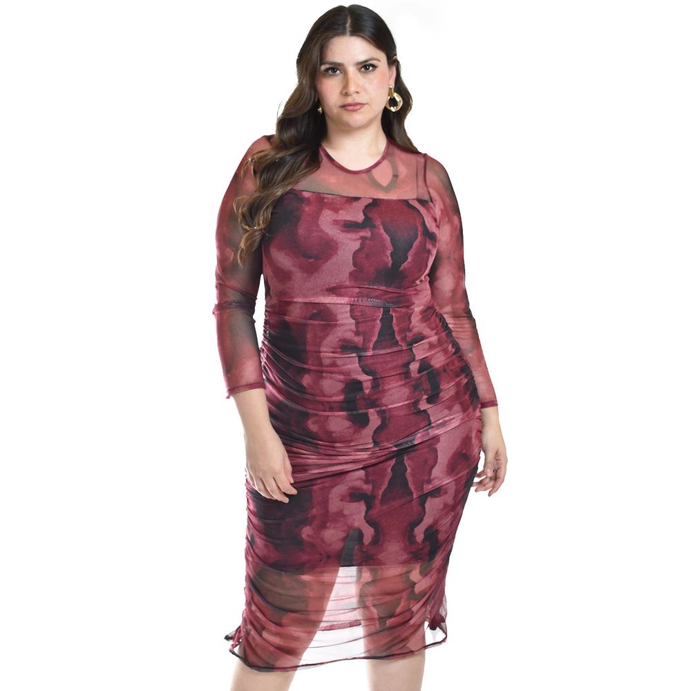 Foto 5 | Vestido de Mesh Tie Dye Roman Fashion Tallas Extras 4349 color Vino