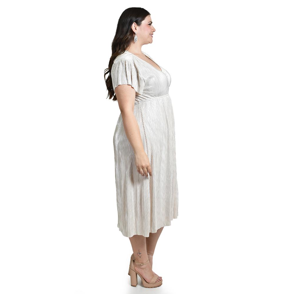 Foto 3 pulgar | Vestido Plisado Con Brillo Roman Fashion /tallas Extras, 5412 (hueso) Beige