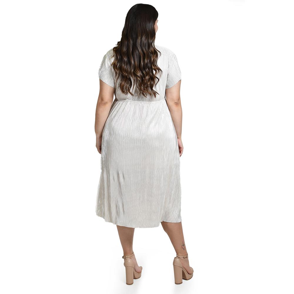 Foto 4 pulgar | Vestido Plisado Con Brillo Roman Fashion /tallas Extras, 5412 (hueso) Beige