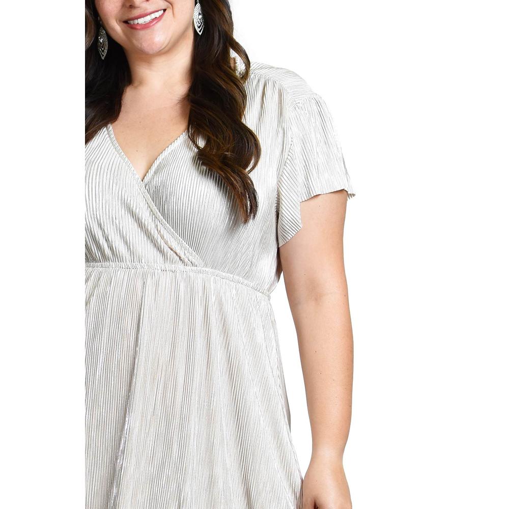 Foto 5 pulgar | Vestido Plisado Con Brillo Roman Fashion /tallas Extras, 5412 (hueso) Beige